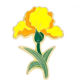 Брошь-значок женская BROCHE бижутерия с эмалью Цветы Ирис жёлтая BRGV113047